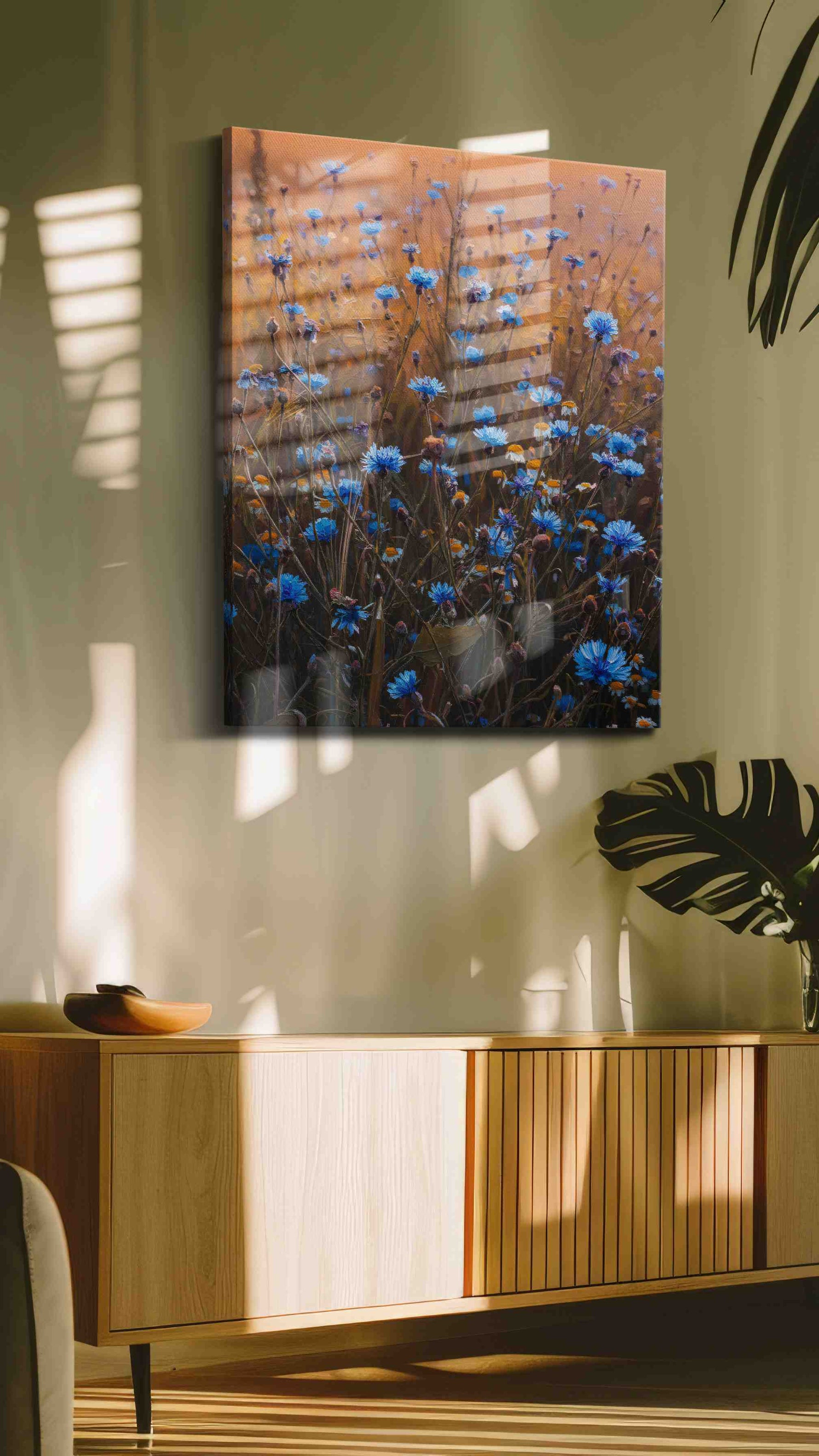 Twilight Meadow Symphony floral canvas print in a hung canvas mockup