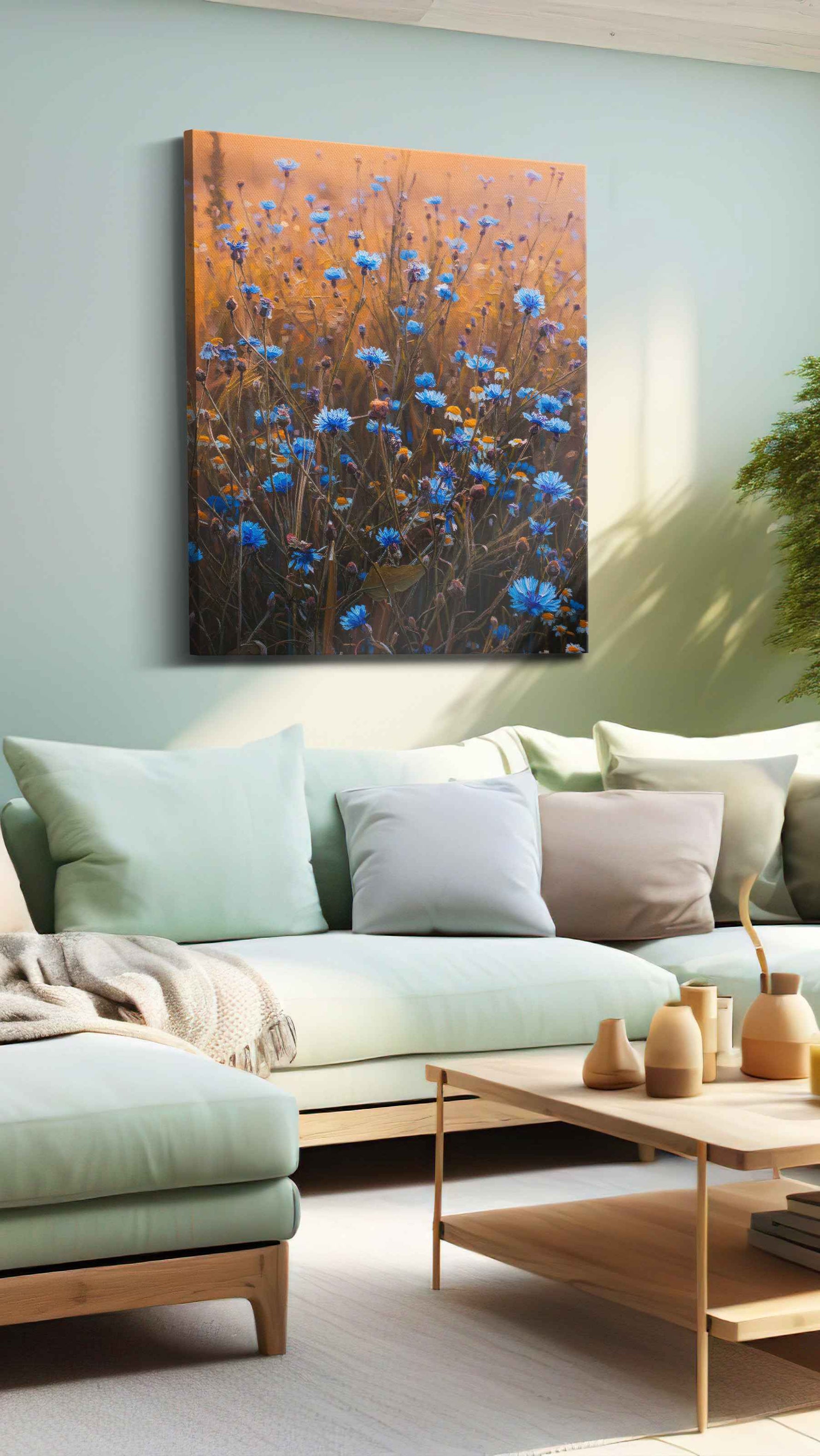 Twilight Meadow Symphony floral canvas print, hanging on wall