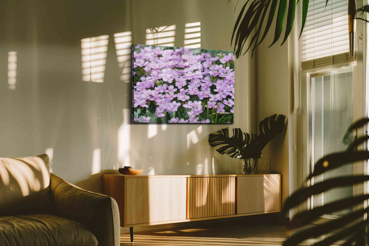 Whisper of Spring Blooms floral canvas print in a hung canvas mockup