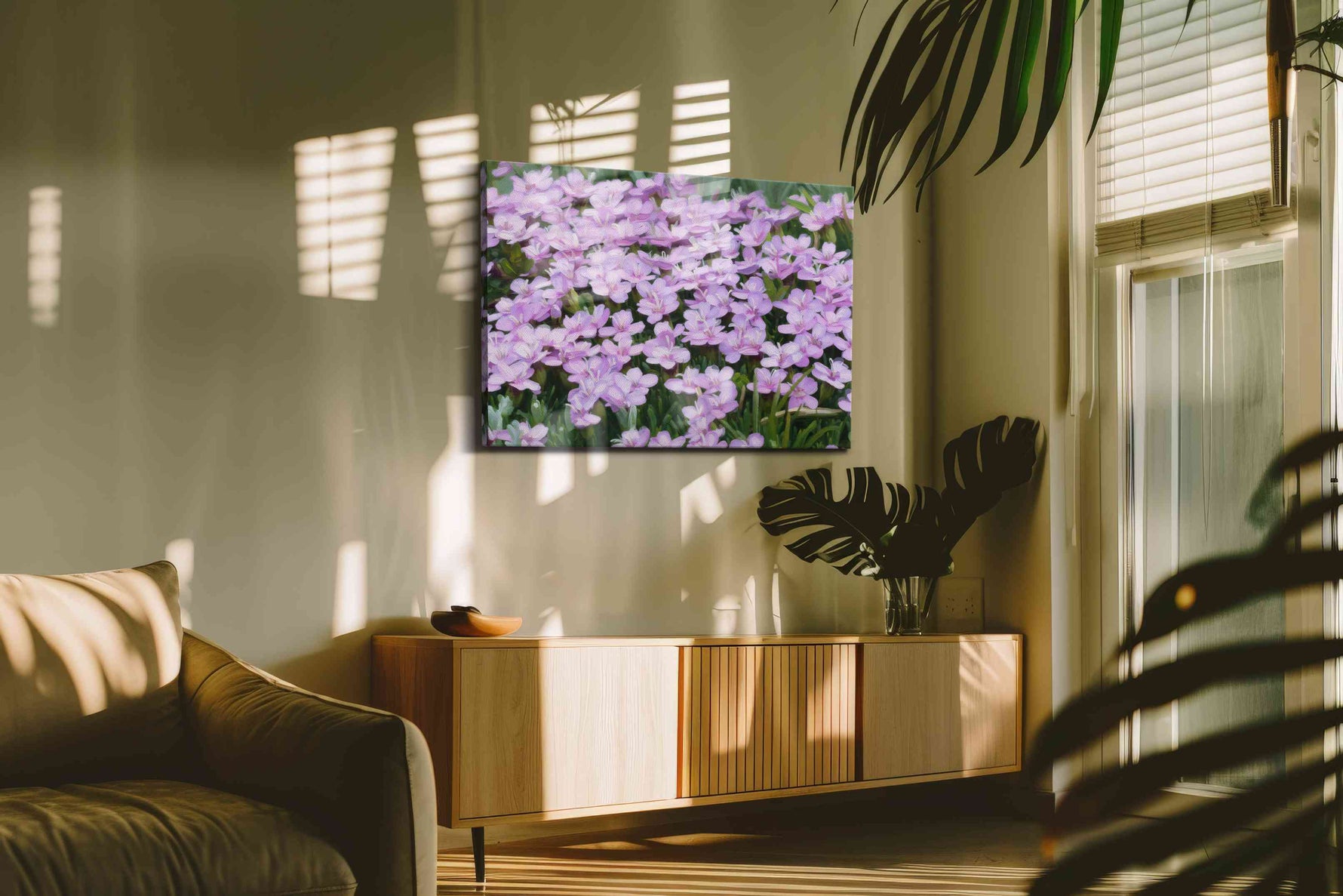 Whisper of Spring Blooms floral canvas print in a hung canvas mockup