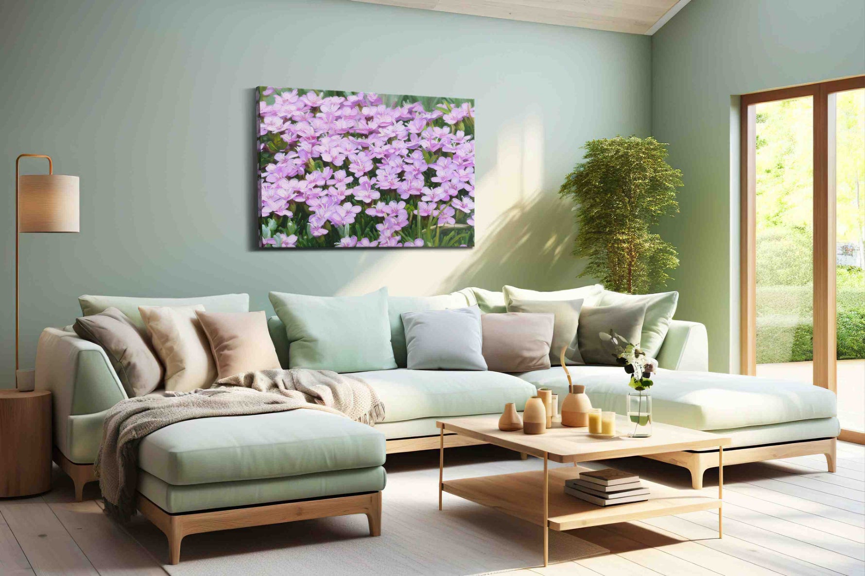Whisper of Spring Blooms floral canvas print, hanging on wall