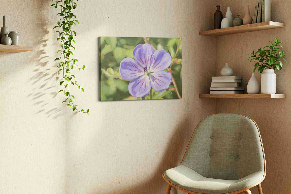 Whisper of the Bloom floral canvas print, displayed in a living room