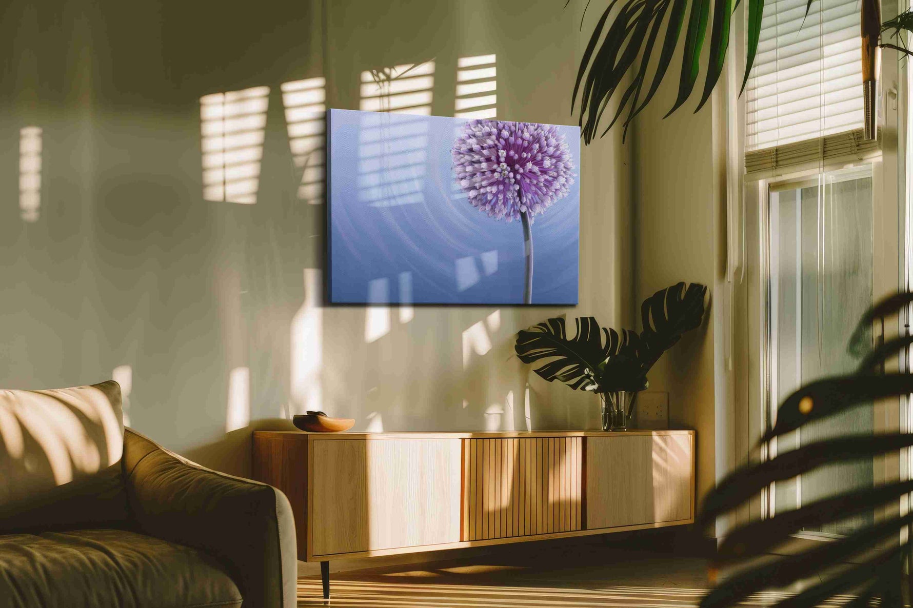 Whispers of Lilac Serenity floral canvas print, hanging on wall