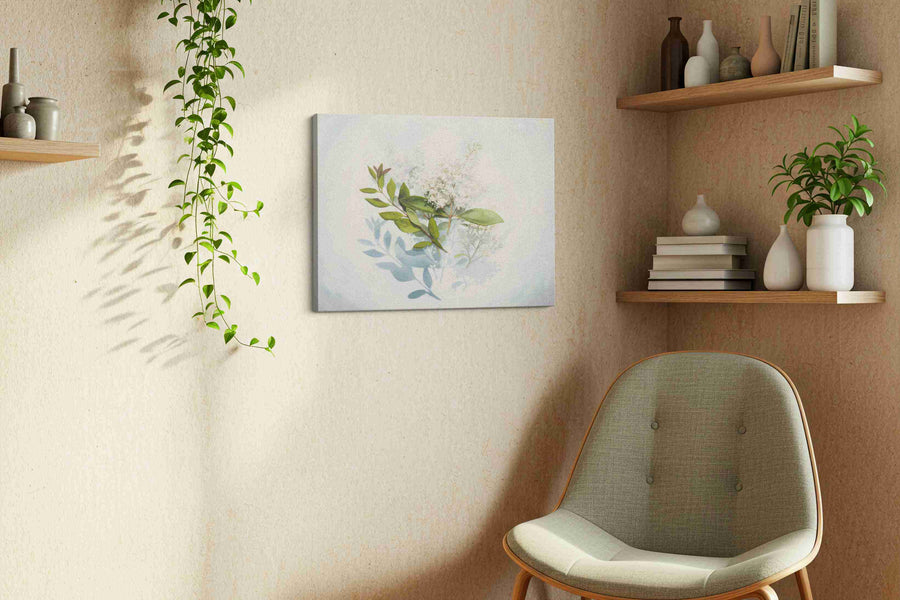Whispers of Lilac Serenity II leaves canvas print, hanging on wall