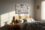 Whispers of Spring Blossoms floral canvas print, displayed in a bedroom