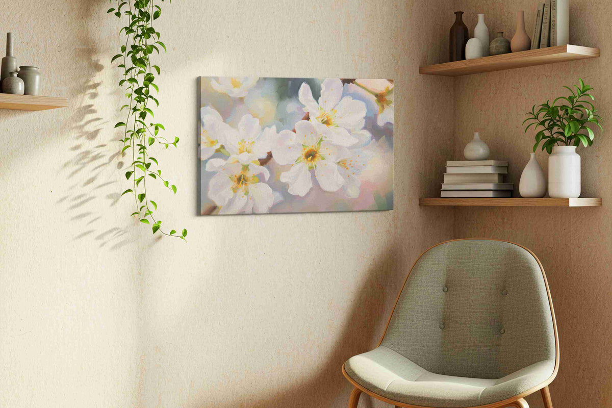 Whispers of Spring Blossoms floral canvas print, hanging on wall
