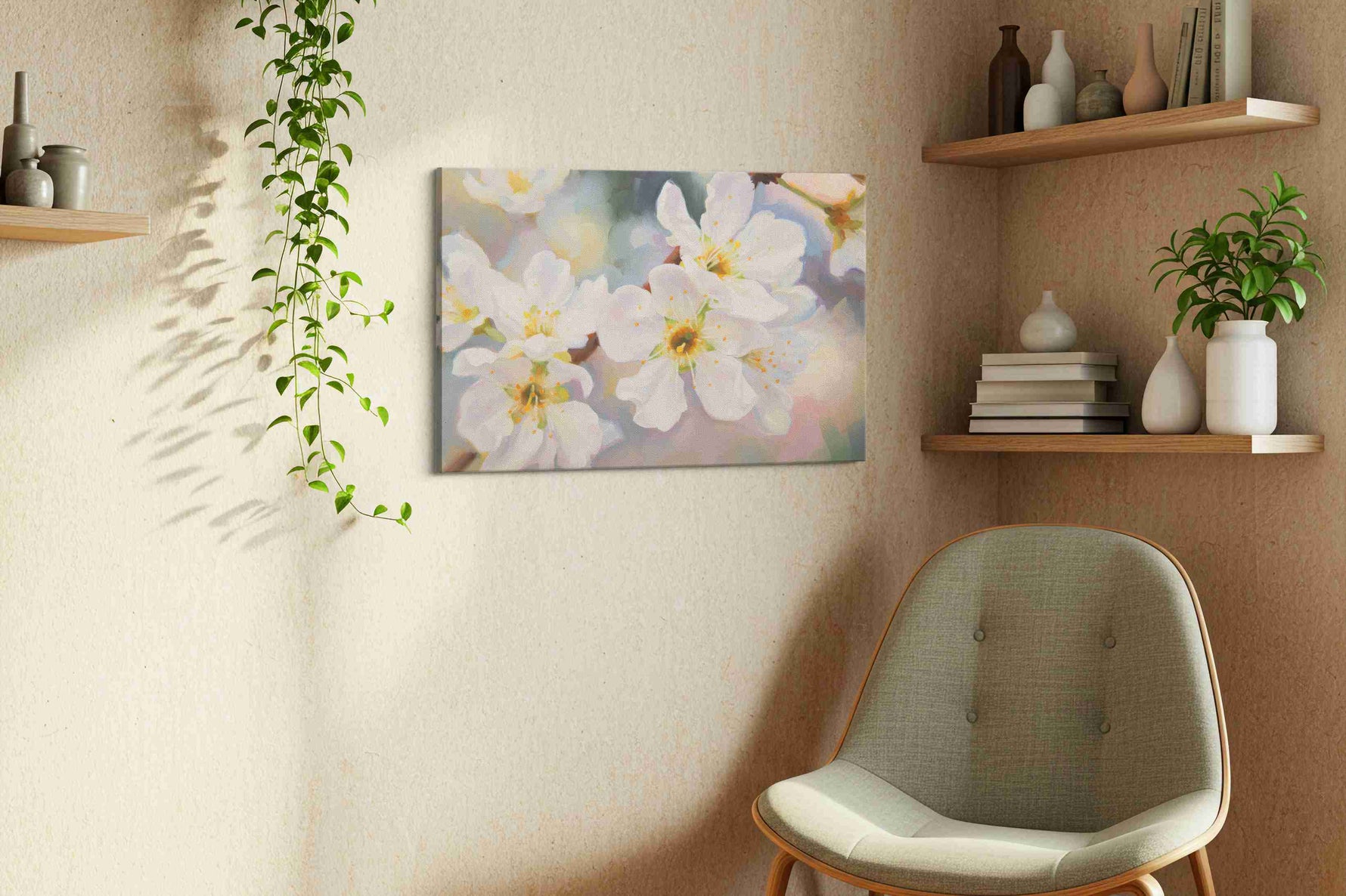 Whispers of Spring Blossoms floral canvas print, hanging on wall