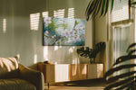 Whispers of Springtime Blossoms floral canvas print, displayed in a living room