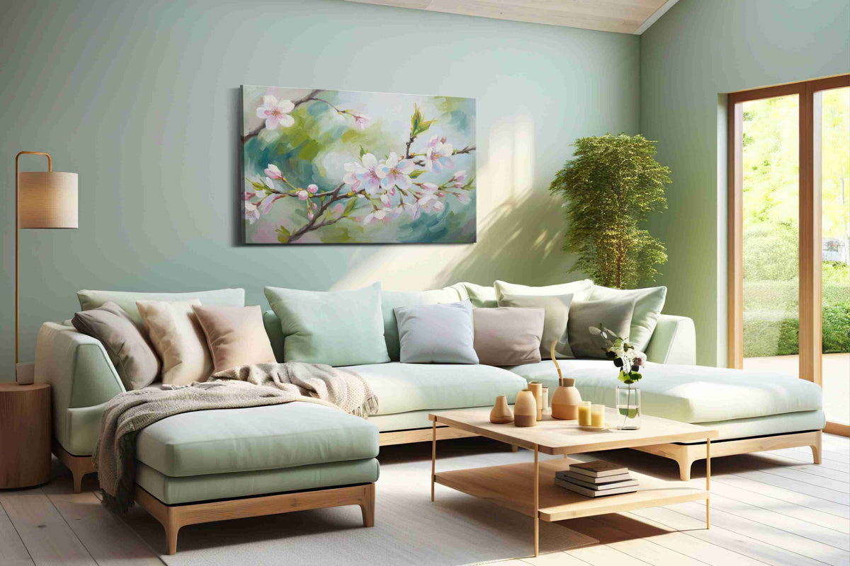 Whispers of Springtime Blossoms floral canvas print, hanging on wall