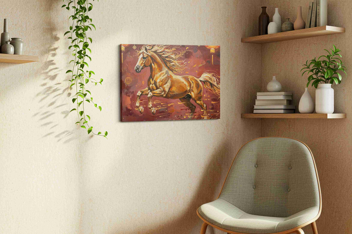 Celestial Gallop horses canvas print, displayed in a living room