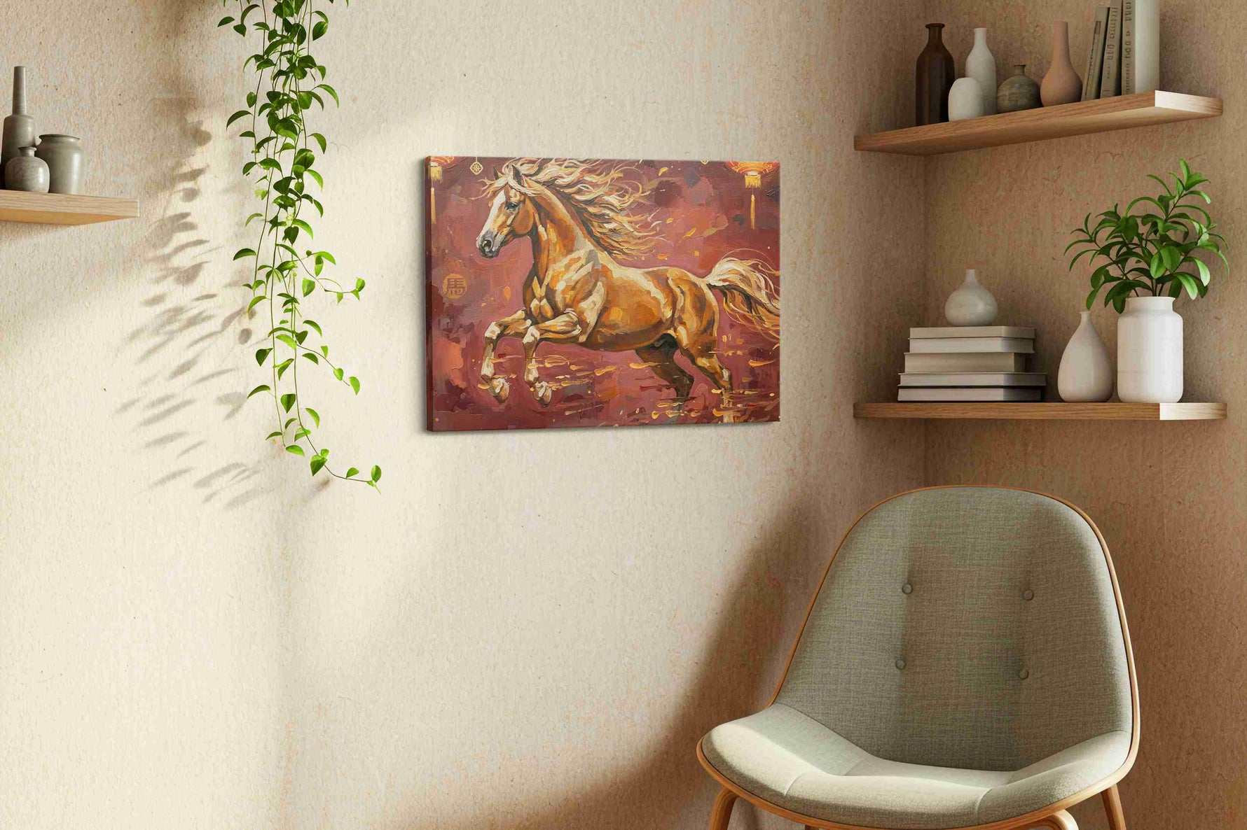 Celestial Gallop horses canvas print, displayed in a living room