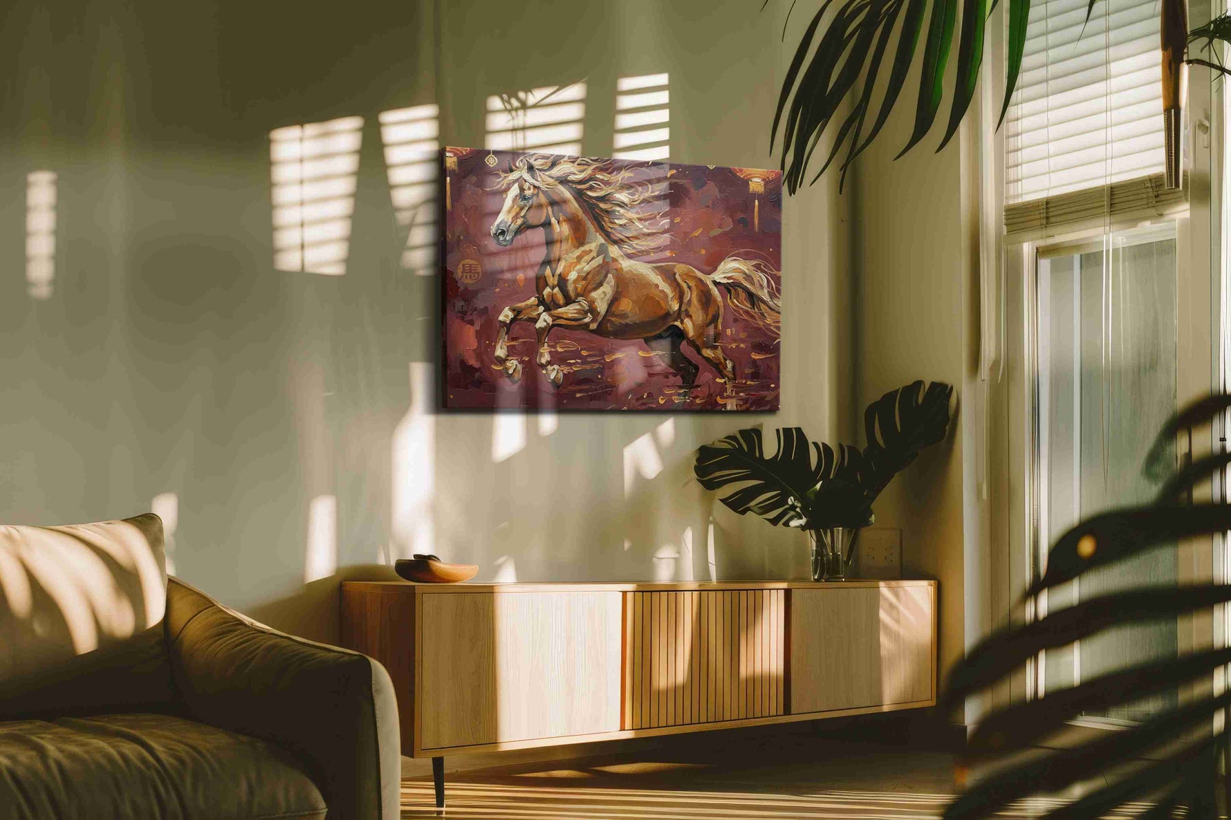 Celestial Gallop horses canvas print in a contemporary interior mockup