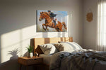 Gallop Through the Sky horses canvas print, displayed in a bedroom