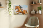 Gallop Through the Sky horses canvas print, displayed in a living room