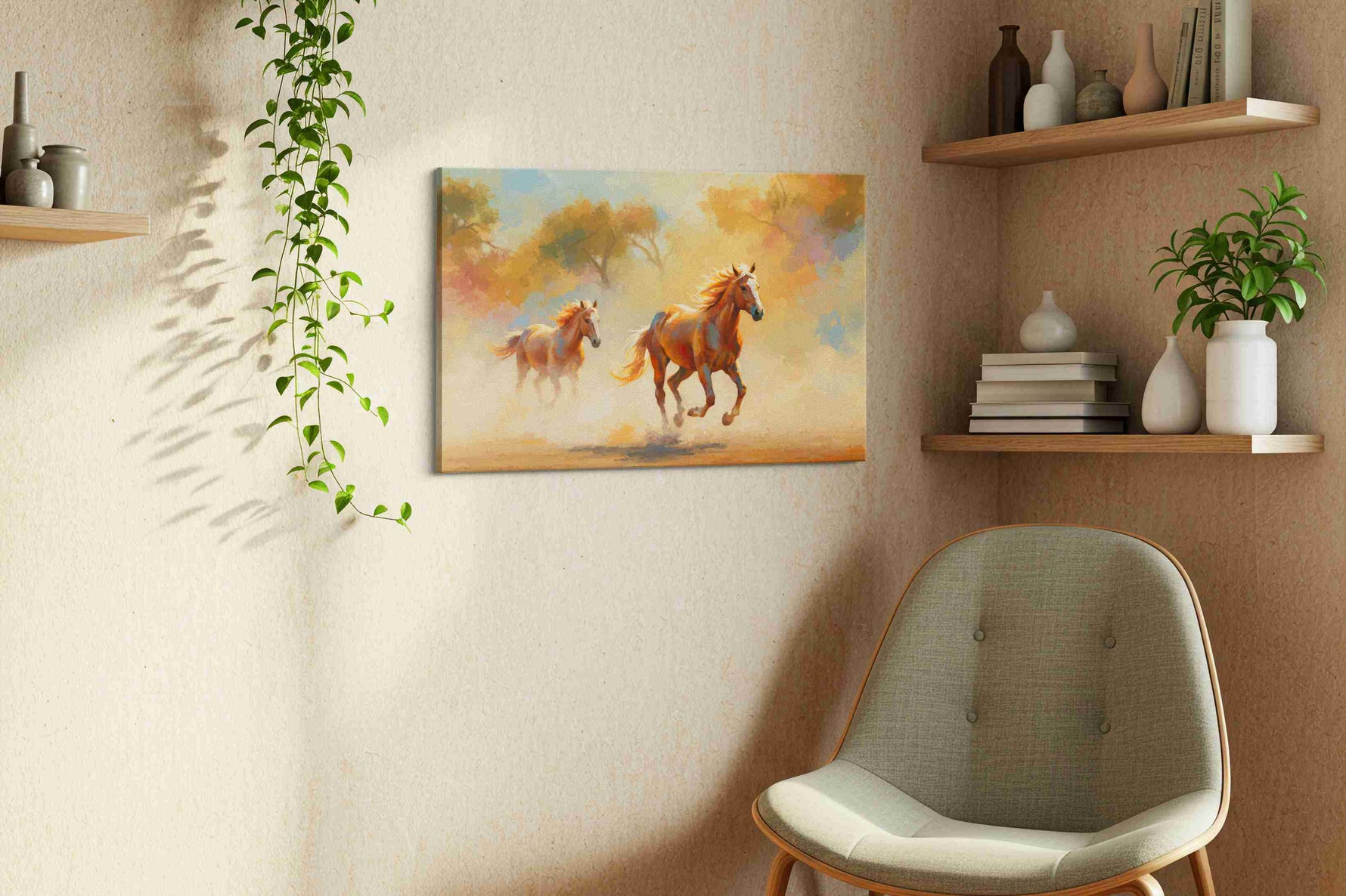 Gallop in the Golden Breeze horses canvas print, hanging on wall — view 3
