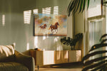 Gallop in the Golden Breeze horses canvas print, hanging on wall