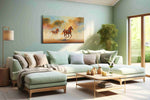 Gallop in the Golden Breeze horses canvas print shown in a wall scene