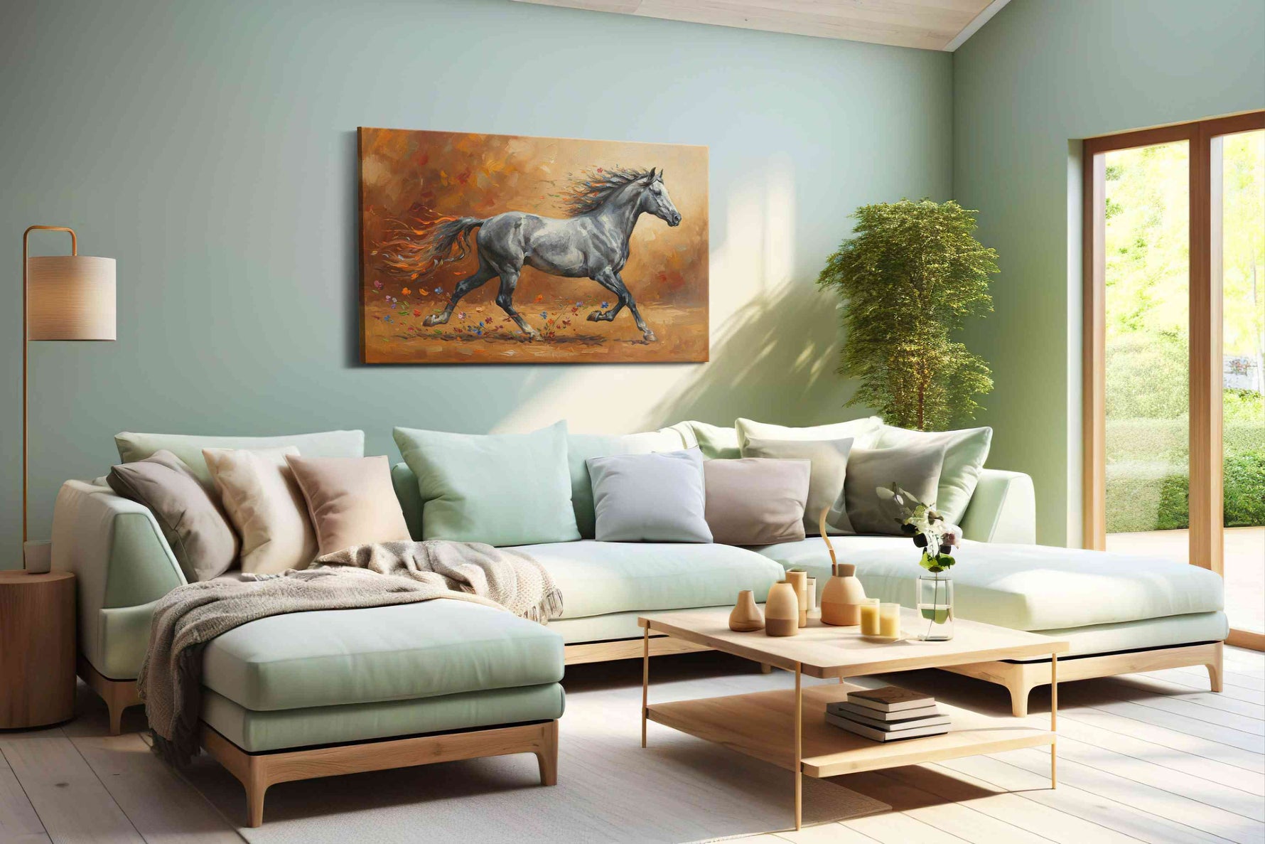 Gallop of Autumn Spirits horses canvas print, hanging on wall