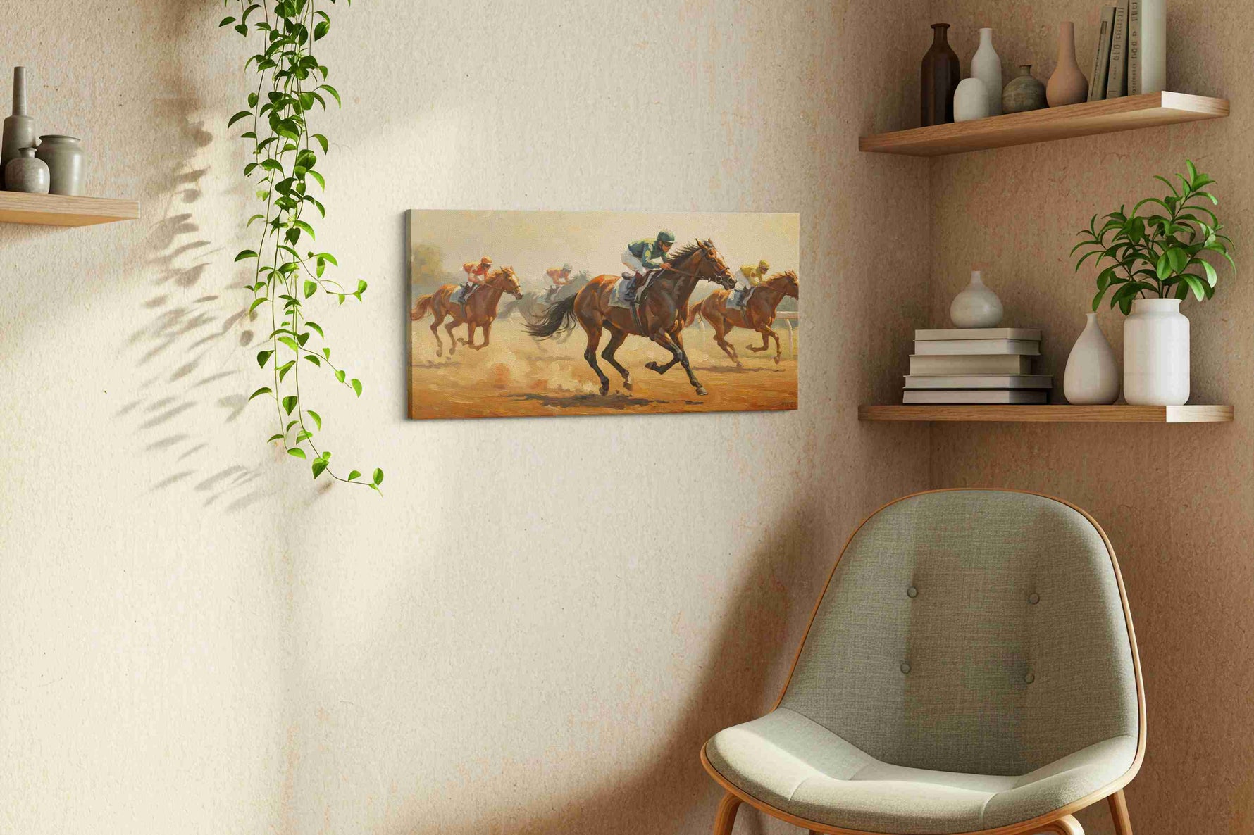 Gallop of Champions horses canvas print in a living room scene