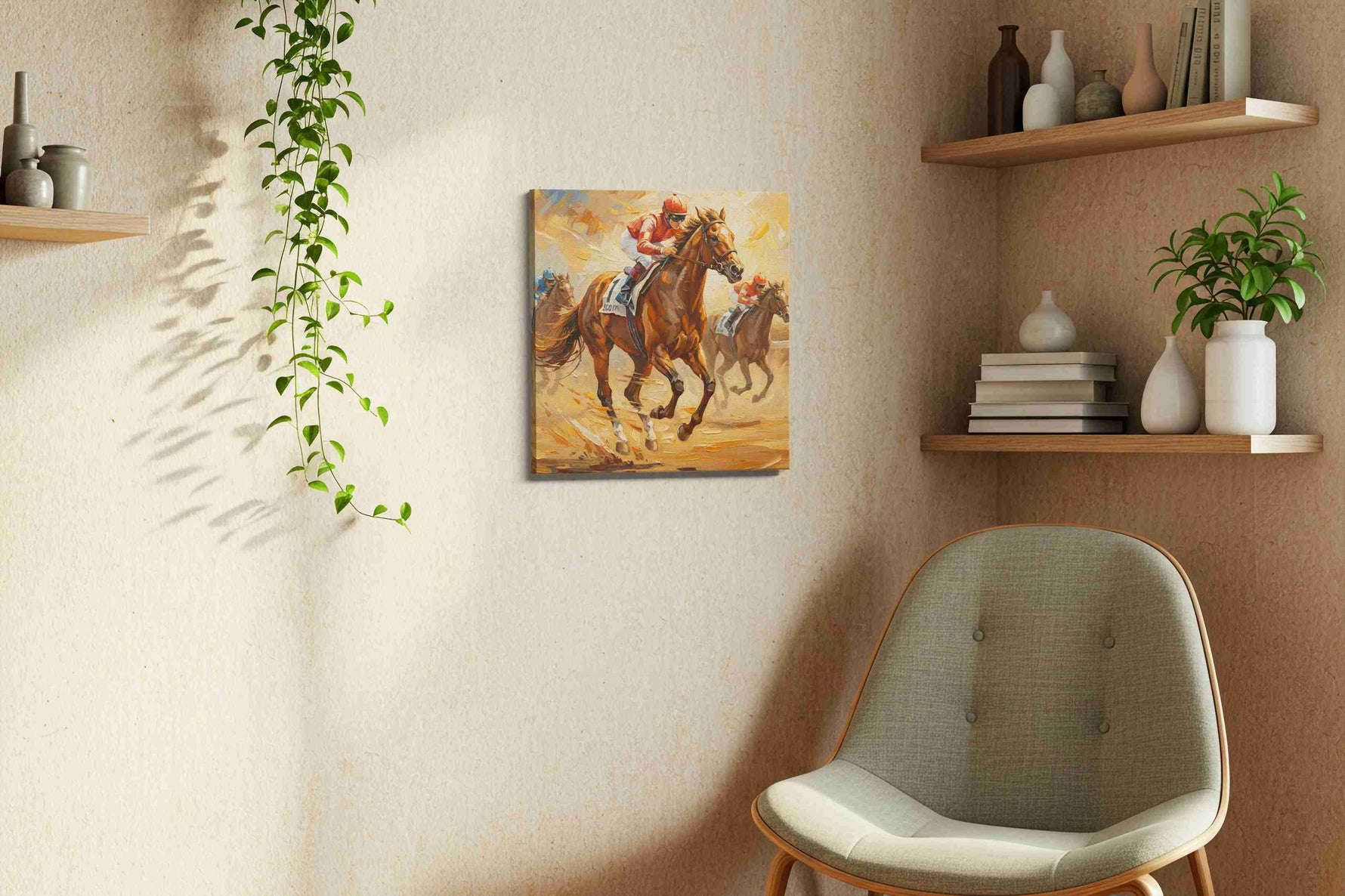 Gallop of Champions III horses canvas print, displayed in a living room