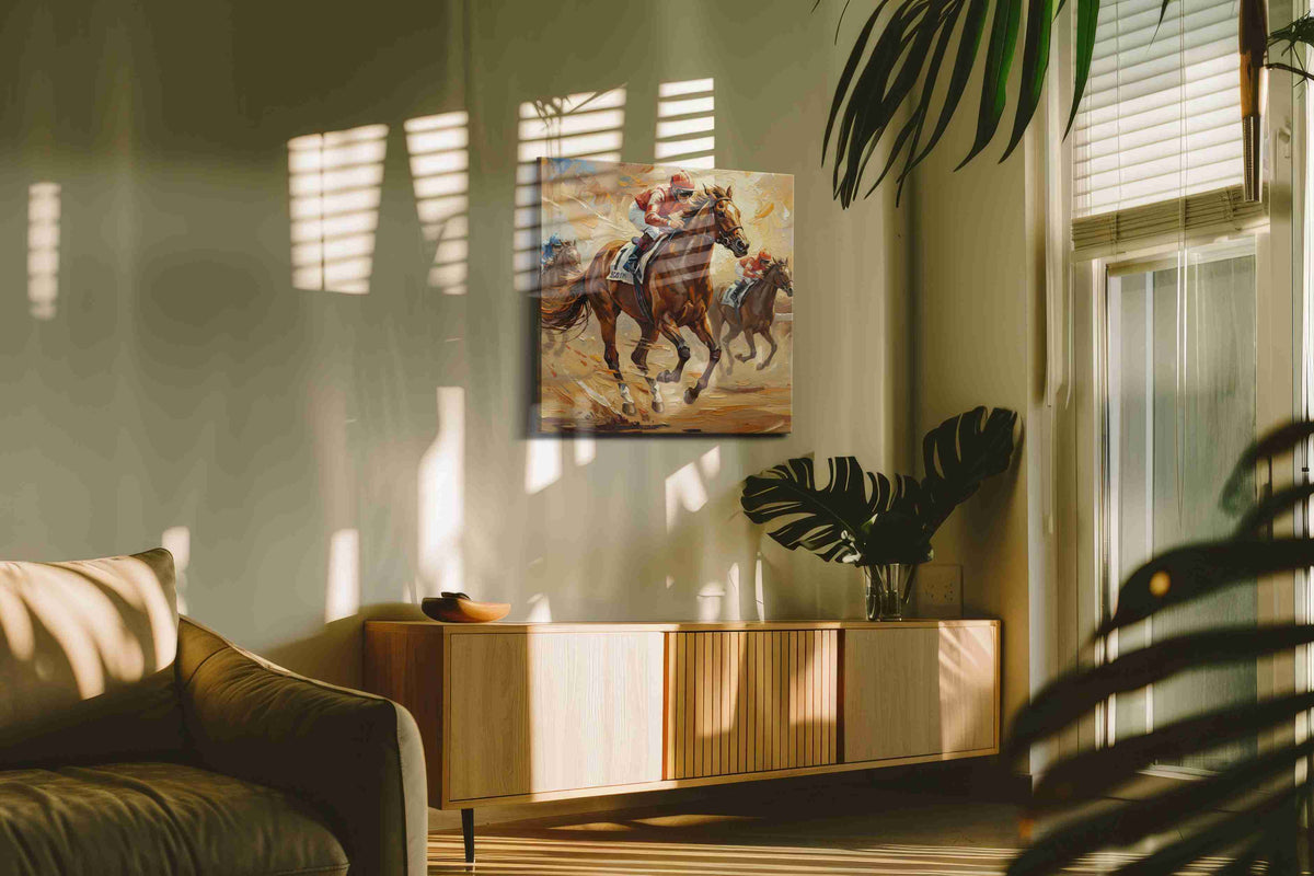 Gallop of Champions III horses canvas print, on wall, lifestyle preview
