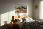 Gallop of Champions IV horses canvas print, displayed in a bedroom