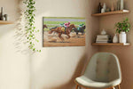 Gallop of Champions IV horses canvas print styled in a living room