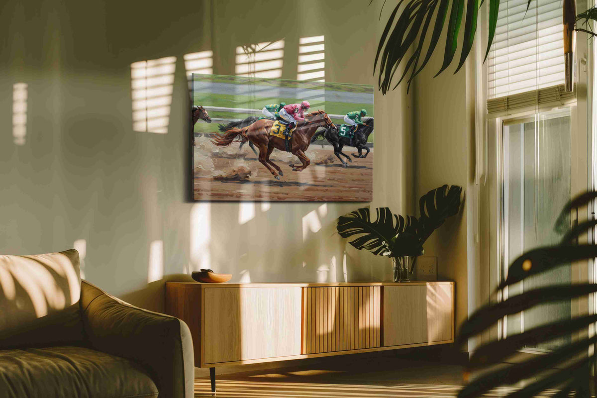 Gallop of Champions IV horses canvas print, on wall, lifestyle preview