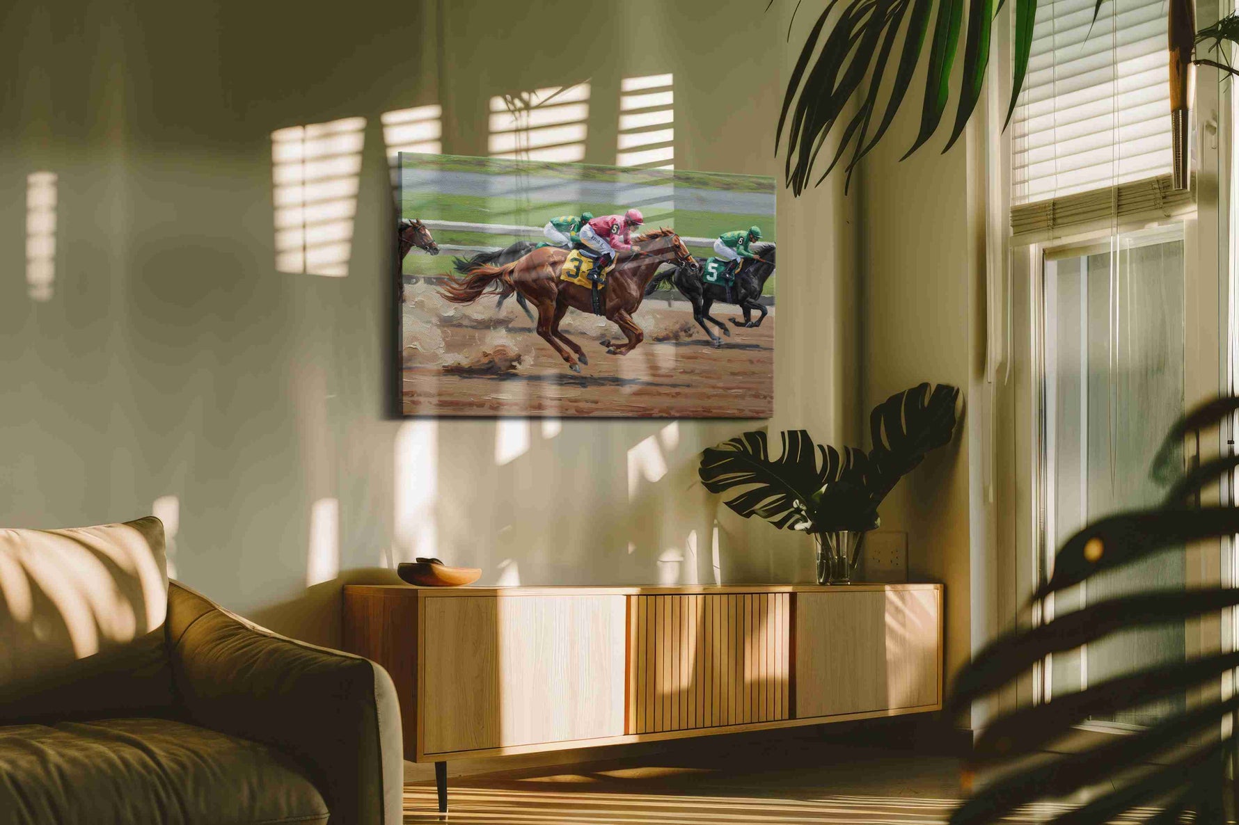 Gallop of Champions IV horses canvas print, on wall, lifestyle preview