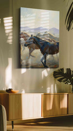 Gallop of Dawn horses canvas print, on wall, lifestyle preview