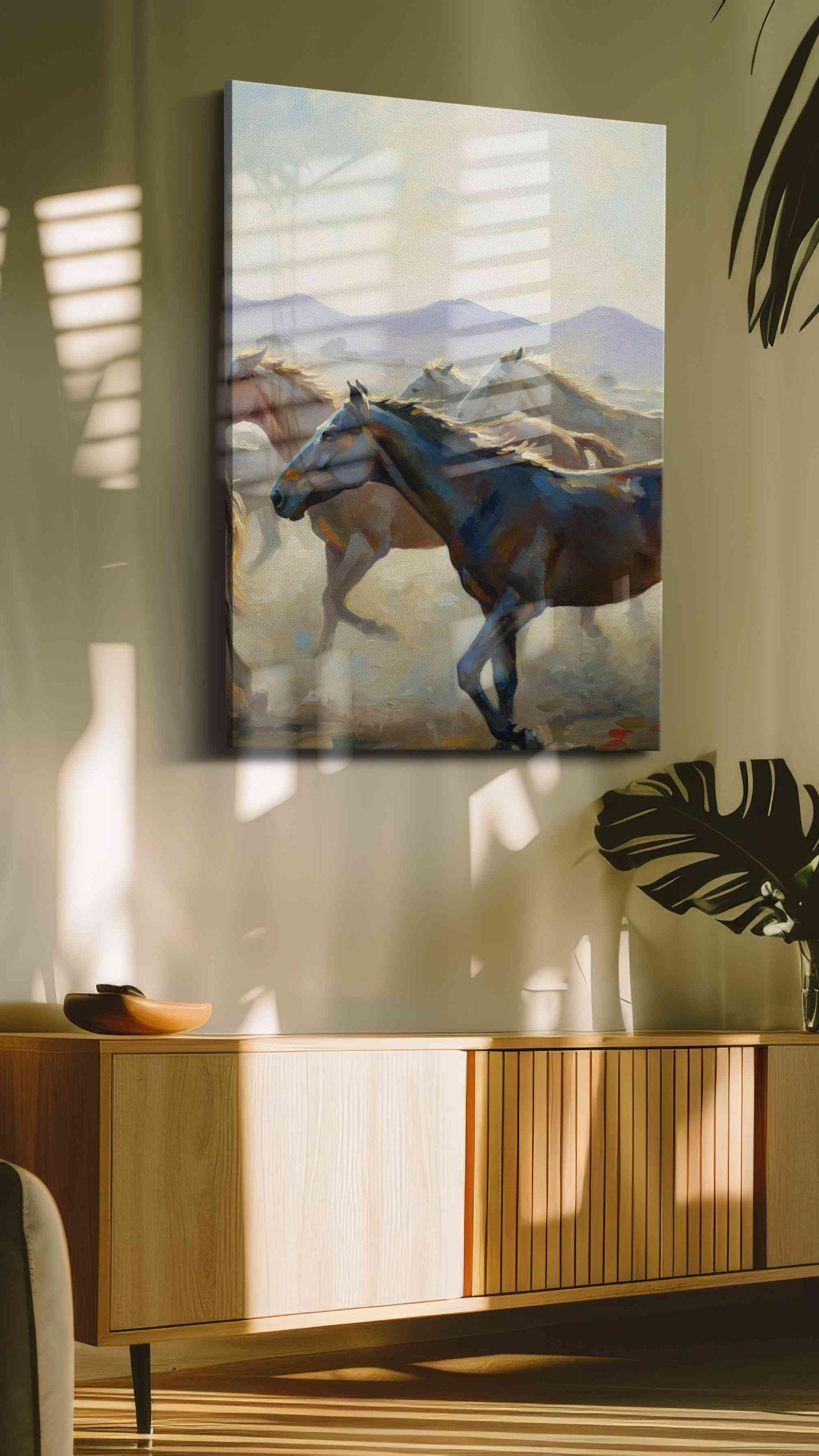 Gallop of Dawn horses canvas print, on wall, lifestyle preview