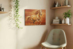 Gallop of Golden Freedom horses canvas print, displayed in a living room