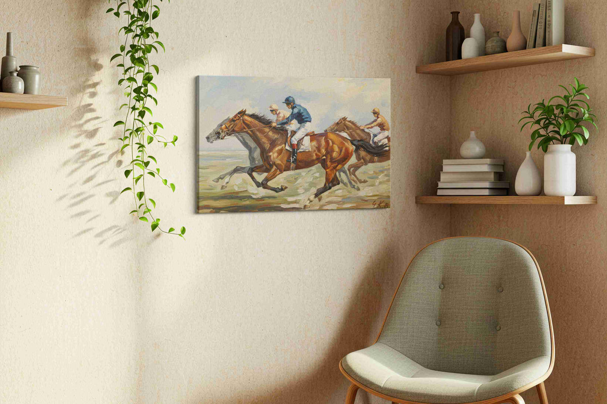 Gallop of Triumph II horses canvas print in a living room scene