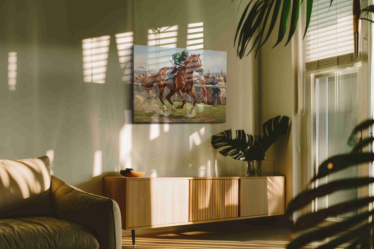 Gallop of Triumph III horses canvas print, on wall, lifestyle preview