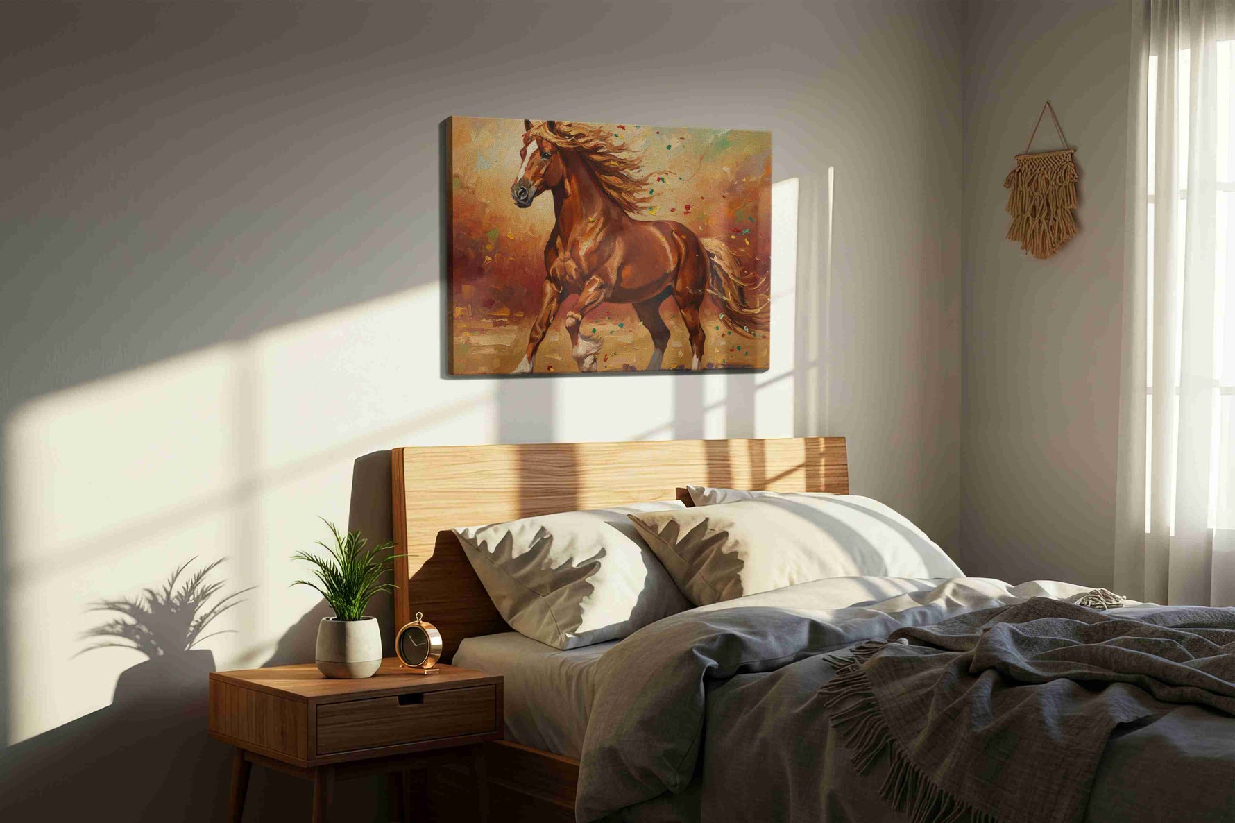 Gallop of the Autumn Breeze horses canvas print, displayed in a bedroom