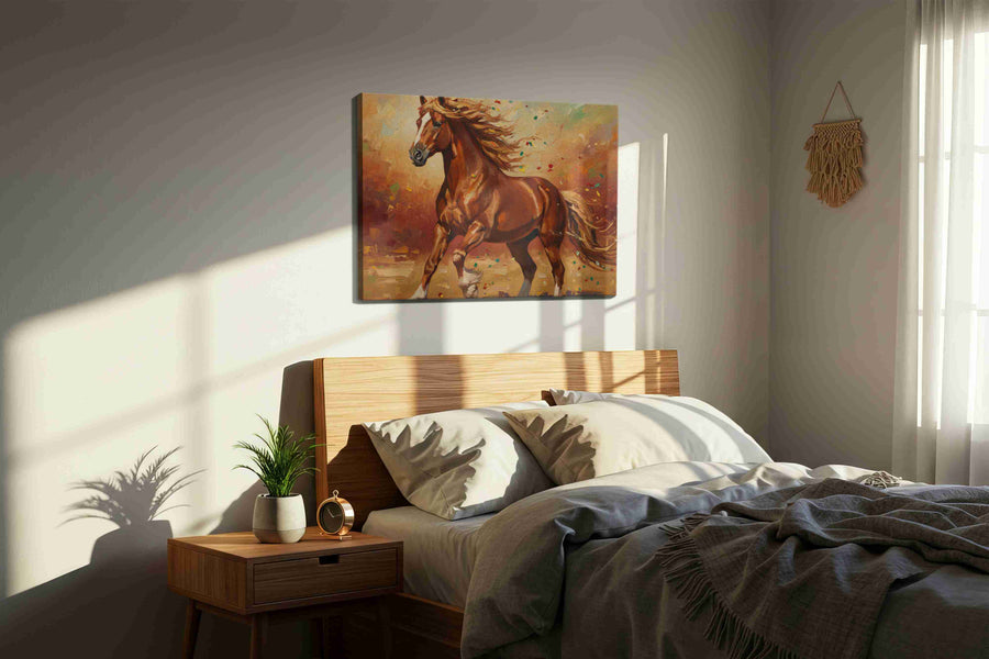 Gallop of the Autumn Breeze horses canvas print, displayed in a bedroom