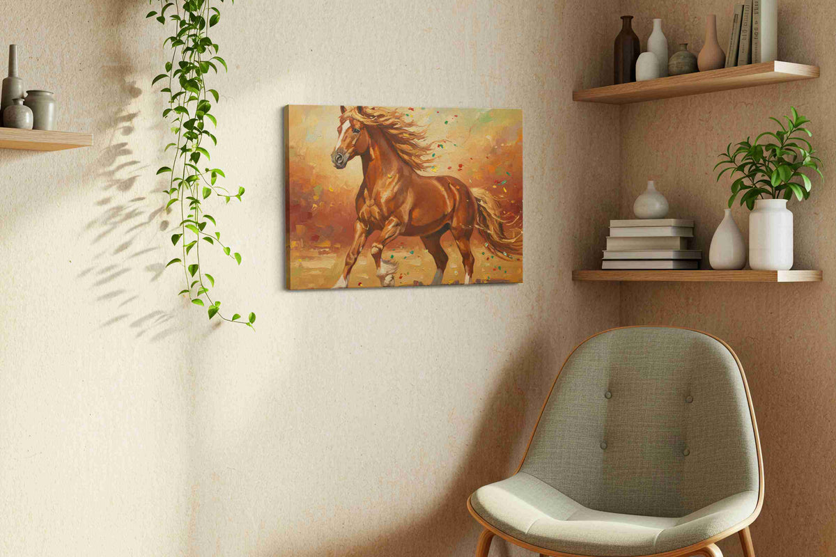 Gallop of the Autumn Breeze horses canvas print, hanging on wall
