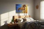 Gallop of the Elements horses canvas print, displayed in a bedroom