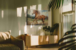 Gallop of the Orient Wind horses canvas print in a hung canvas mockup