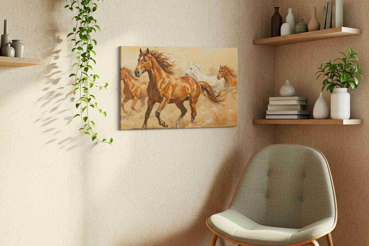Gallop of the Wild Winds horses canvas print styled in a living room