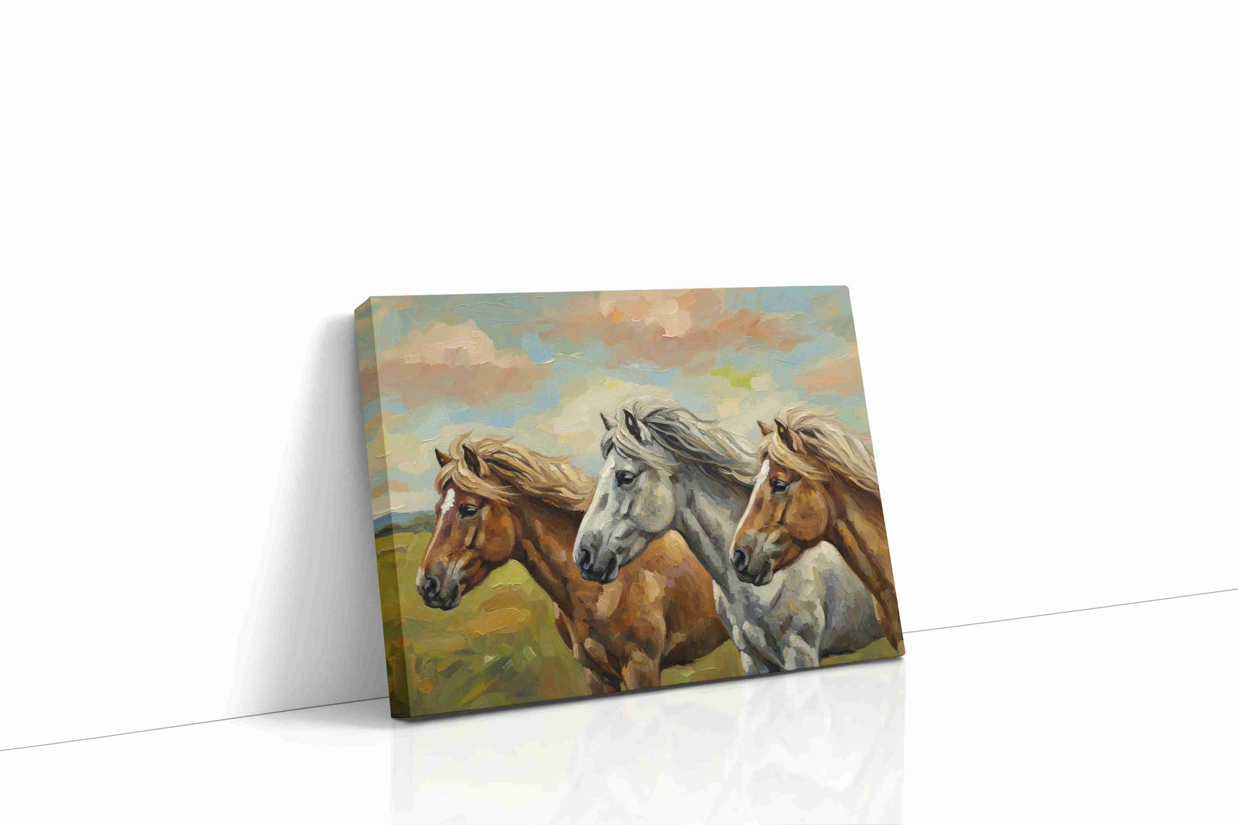 Gallop of the Windswept Trio horses canvas print gallery-wrapped landscape canvas studio shot