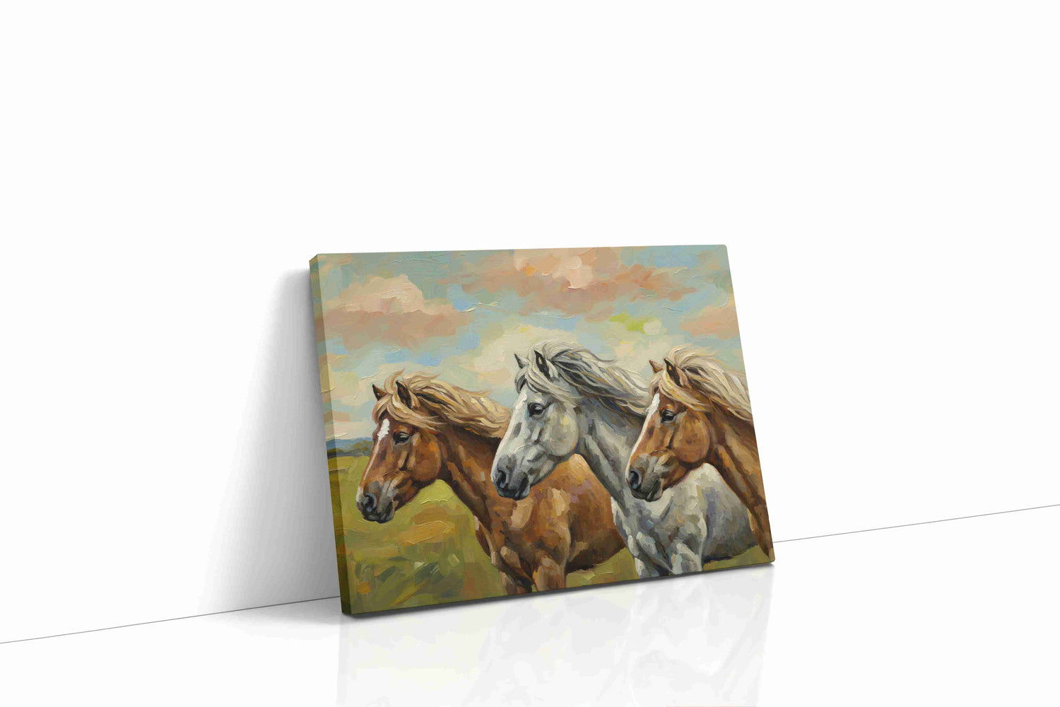 Gallop of the Windswept Trio horses canvas print, gallery-wrapped, ready to hang