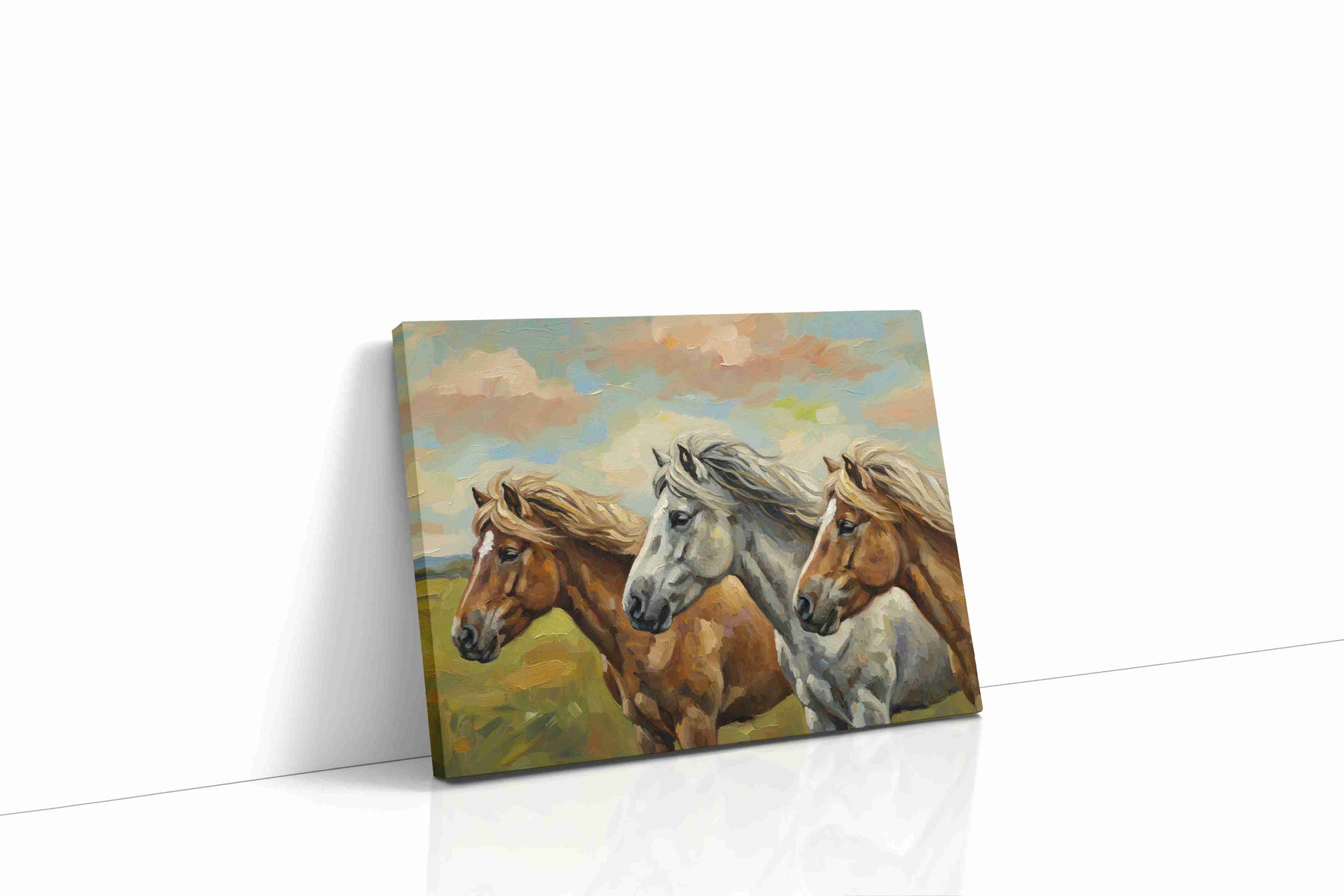 Gallop of the Windswept Trio horses canvas print, gallery-wrapped, ready to hang