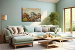 Gallop of the Windswept Trio horses canvas print shown in a wall scene