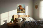 Galloping Grace in Motion horses canvas print, displayed in a bedroom
