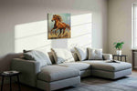 Galloping Grace in Motion horses canvas print in a living room scene