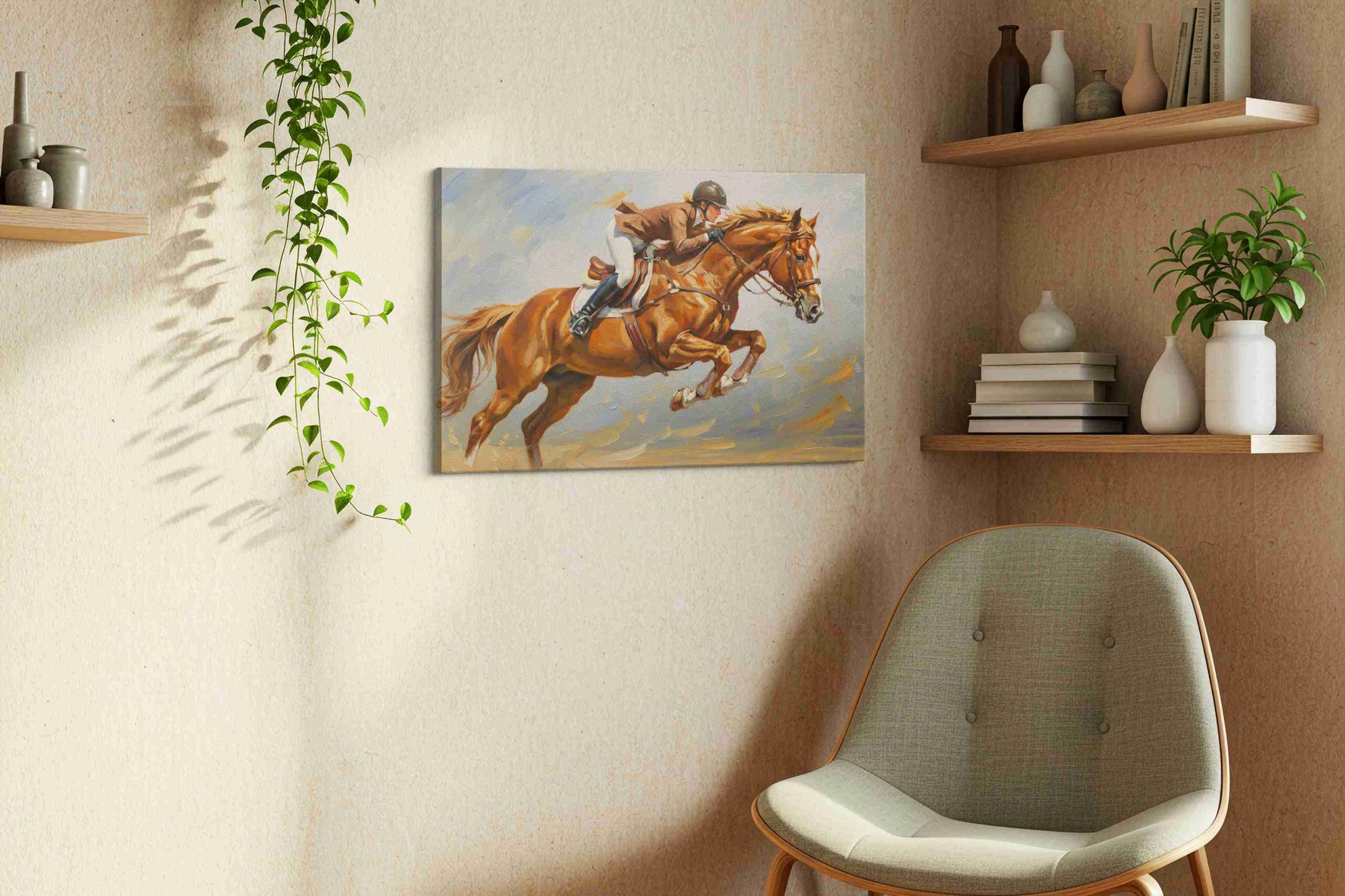 Galloping Spirit horses canvas print, displayed in a living room