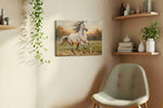 Galloping Sunrise Serenade horses canvas print, displayed in a living room