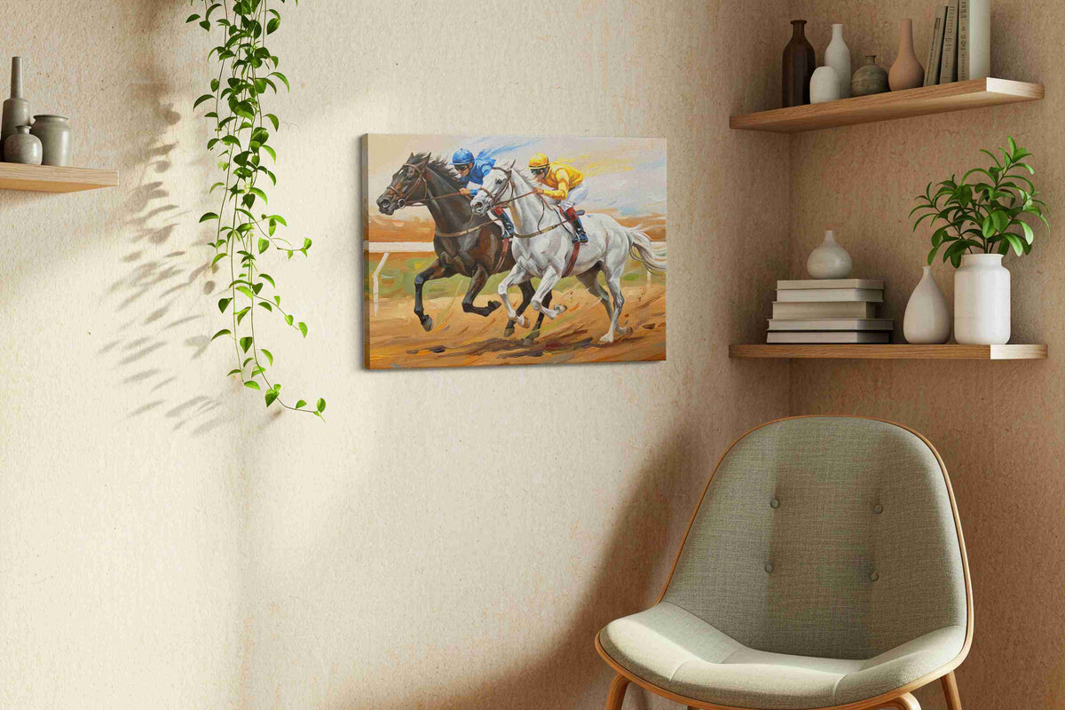 Galloping Thunderstorm horses canvas print styled in a living room