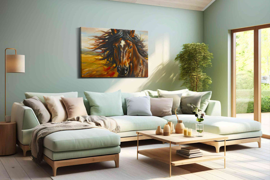 Galloping Zephyr horses canvas print, hanging on wall